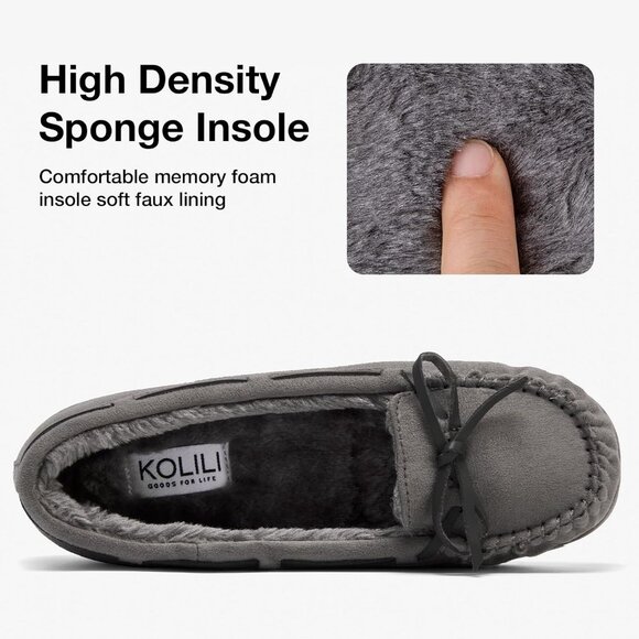 Women's Faux Fur Warm Winter Cozy Durable Rubber Sole Gray Slippers Boot Shoes - Picture 5 of 6